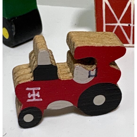 Handcrafted Wooden Farm Animal & Vehicle Figurine Set Tole Set of 7 - Picture 8 of 8